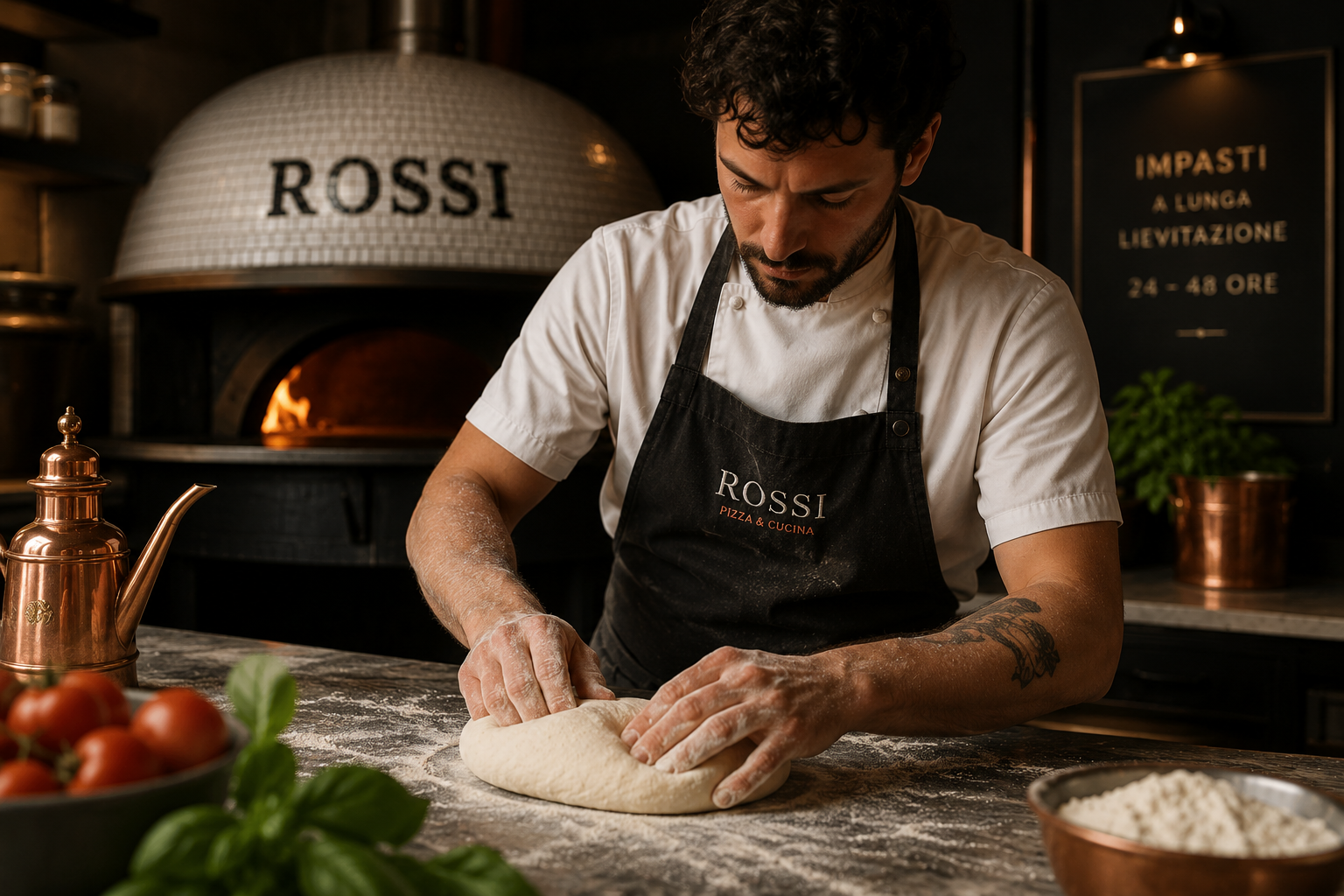 Preparazione artigianale della pizza da Rossi